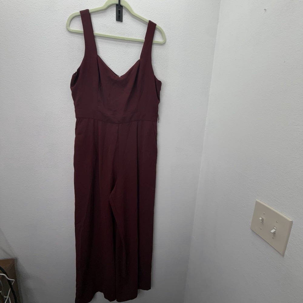 Anthropologie Womens Maroon The Essential Jumpsuit Sz 14 Wide Leg Career Formal
